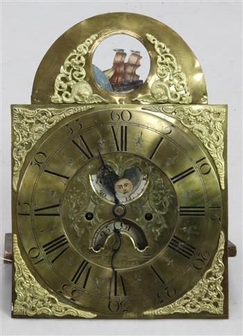 A George III brass longcase clock movement, marked John Lanyon, Bradford